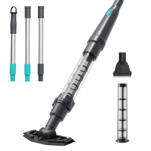 PoolMr Handheld Pool Vacuum for Above Ground Pool & Hot Tub Vacuum, with 2 Brush Heads, 90 Mins Running Time, 13.2 Gallons/Min Powerful Suction, Ideal for Cleaning Debris and Sand Underwater, Black
