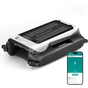 24/7 Solar Powered Automatic Electric Pool Skimmer Robot with APP Support Floating Surface Cleaner for Above Inground Pool,Auto Robotic Pool Skimmer with Efficient Solar Breeze (White)